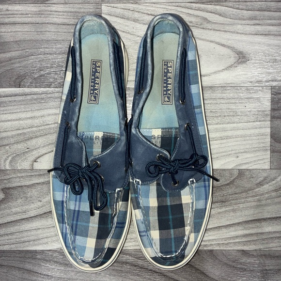Sperry Women’s 10 Blue Plaid Boat Shoes Preppy Nautical - Picture 1 of 4